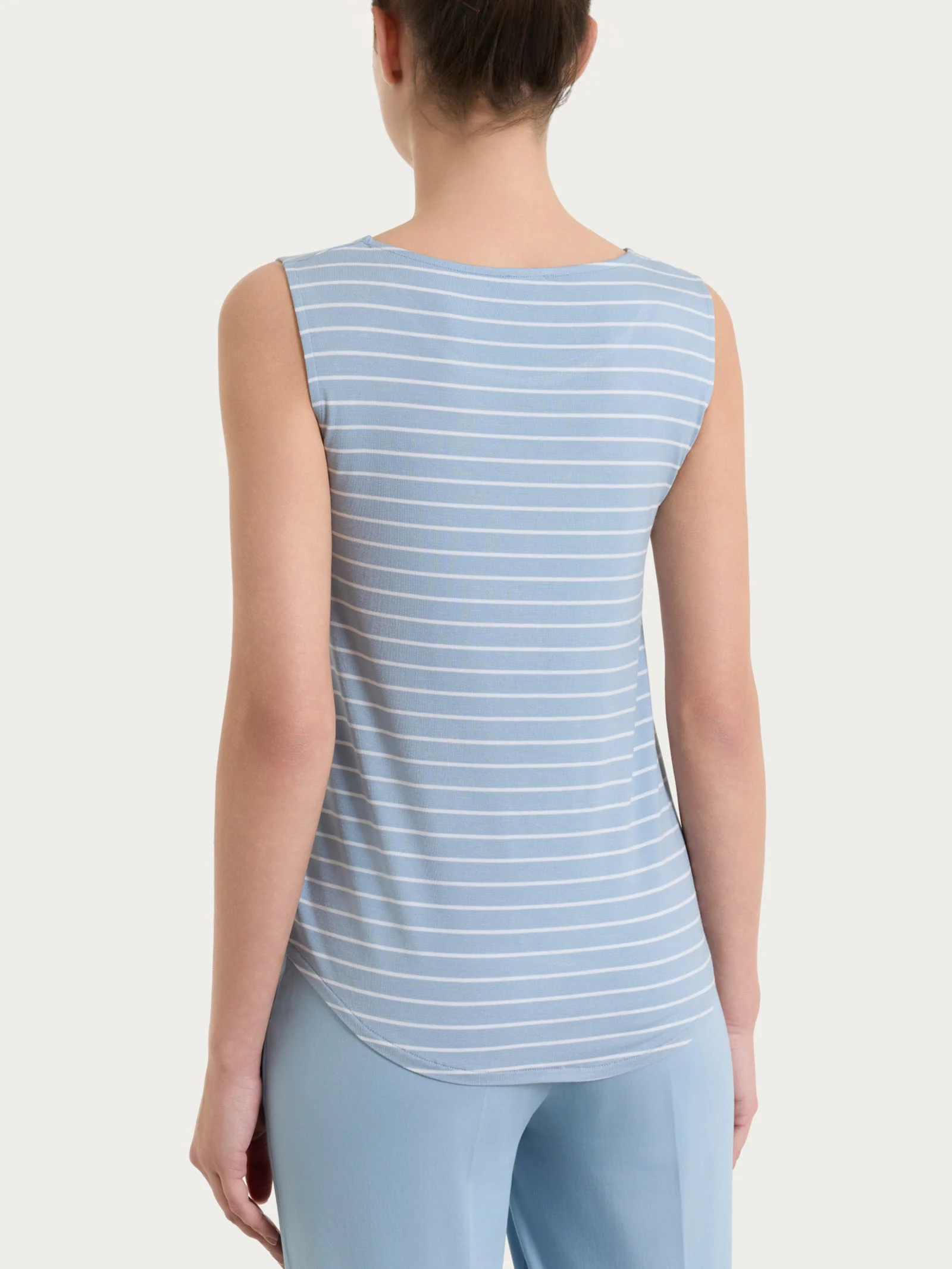Top a righe con spalla larga in Summer Light Piquet - Fant. Dusty Blue - Image 2