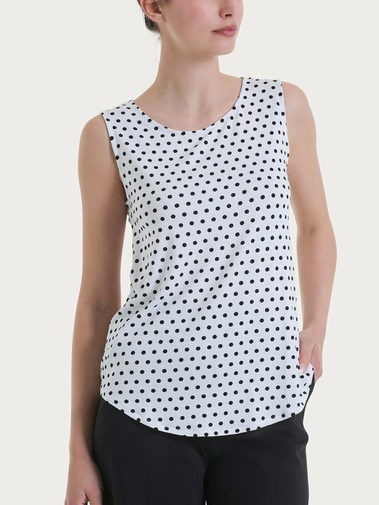 Top smanicato con dots in Viscosa Summer - Fant.Bianco