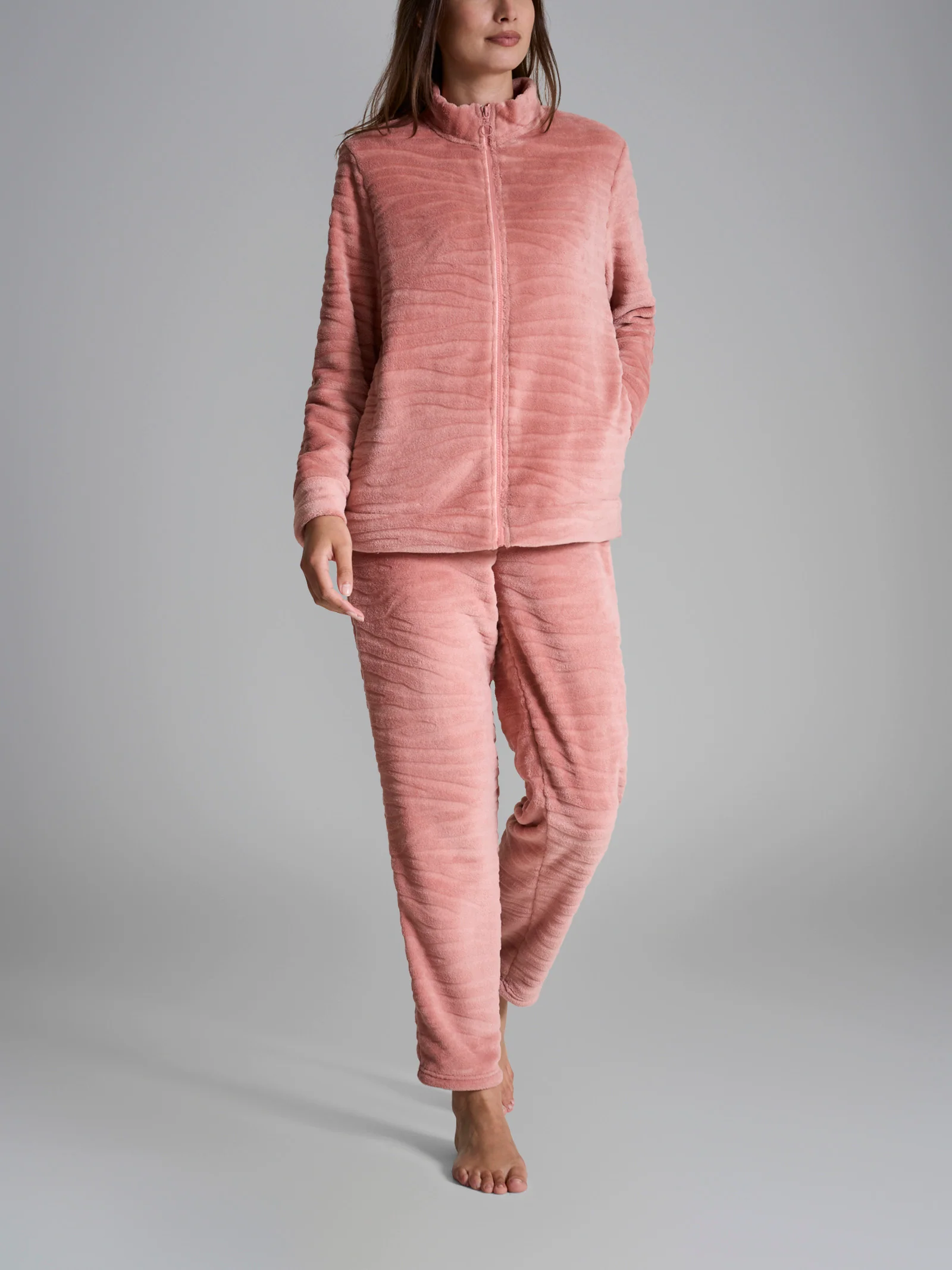 Tuta aperta con zip in Coral Fleece - Cork