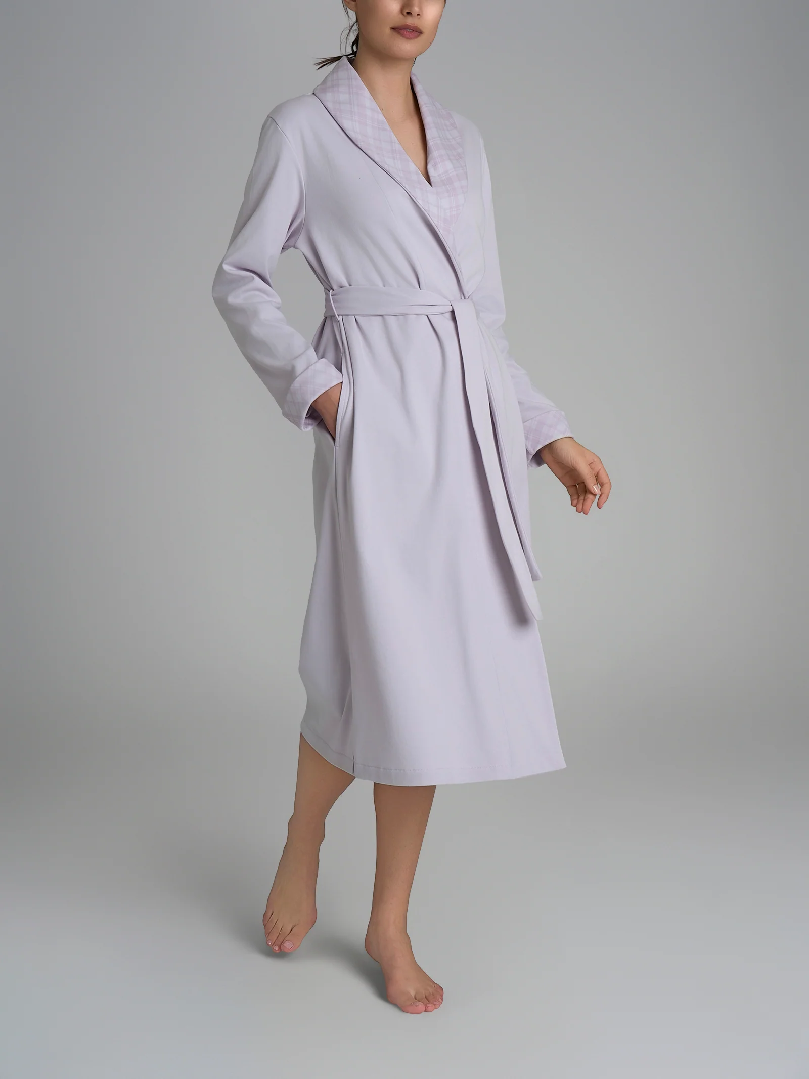 Vestaglia con cintura in Interlock di cotone - Fant. Lavender Blue