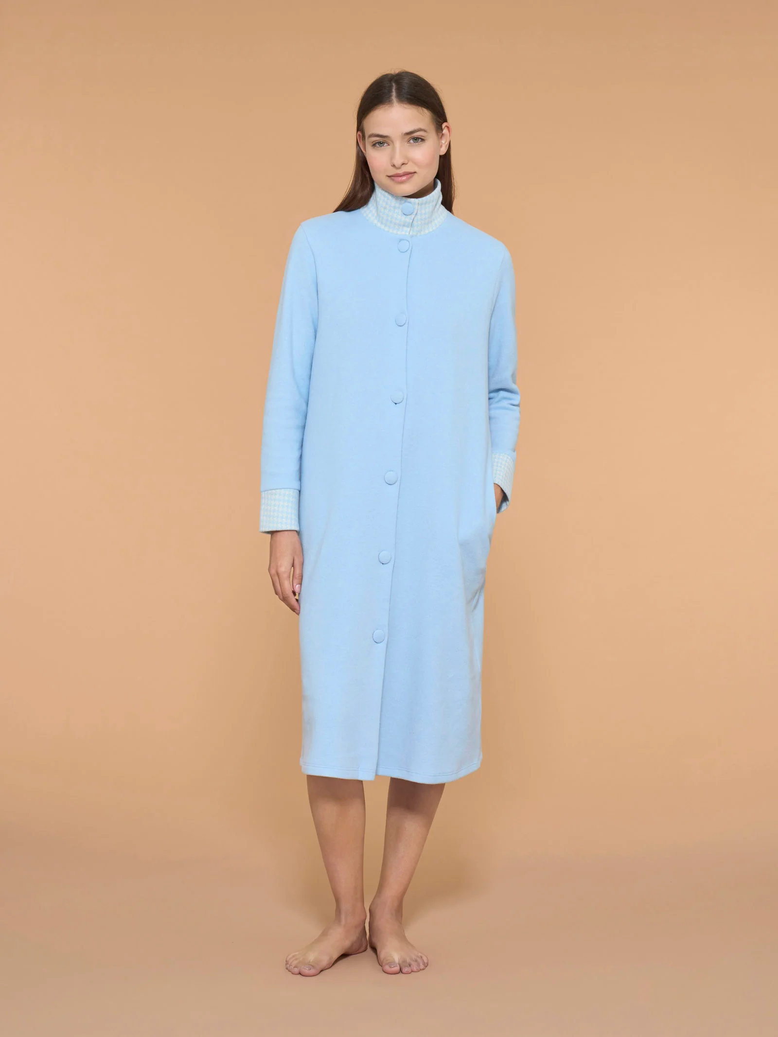Vestaglia lunga e aperta in Cotton Eco Pile - Fant. Sky Blue