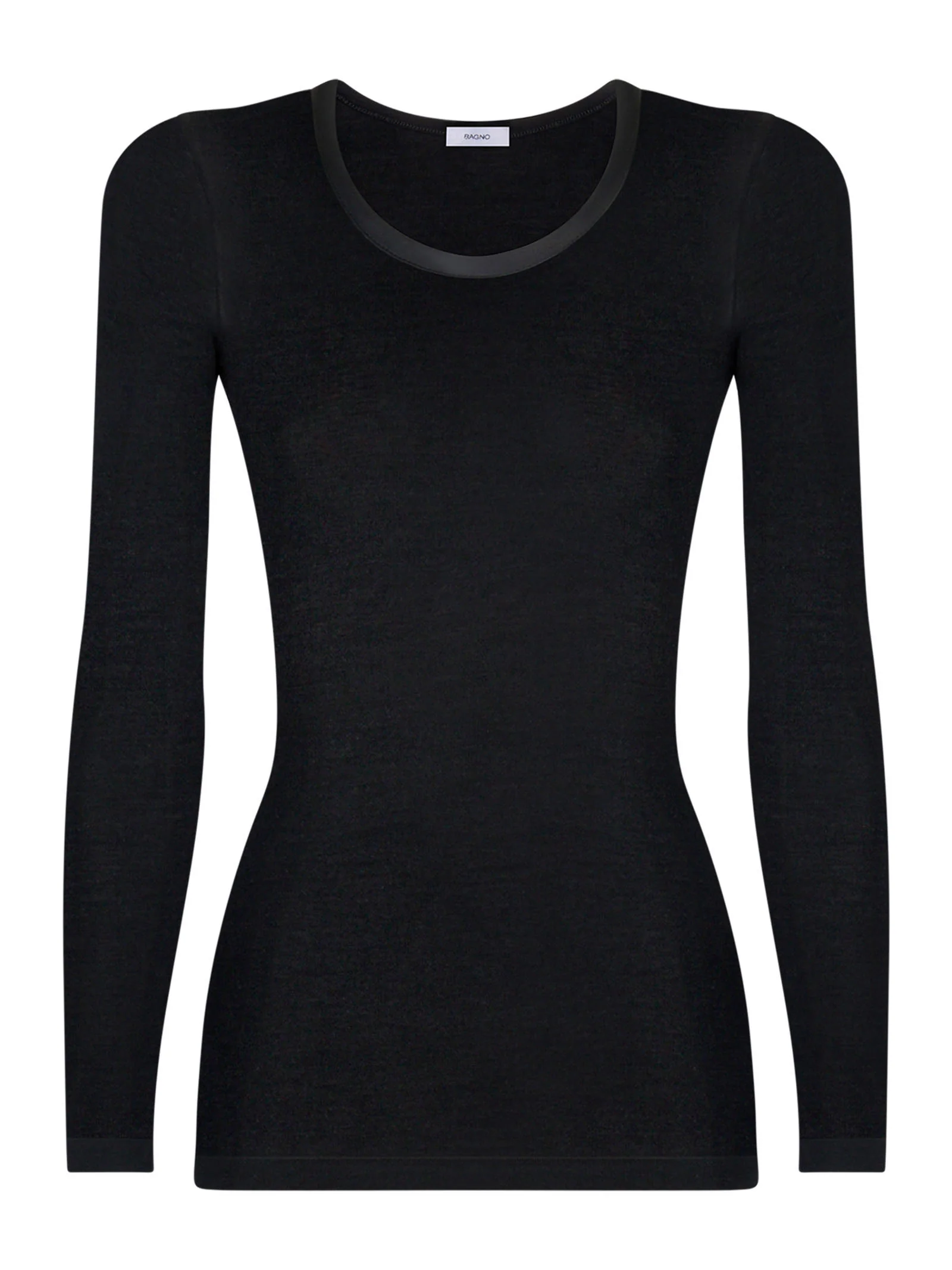 Wonderwool - Maglietta manica lunga in lana ultrafine con profili in raso - Nero